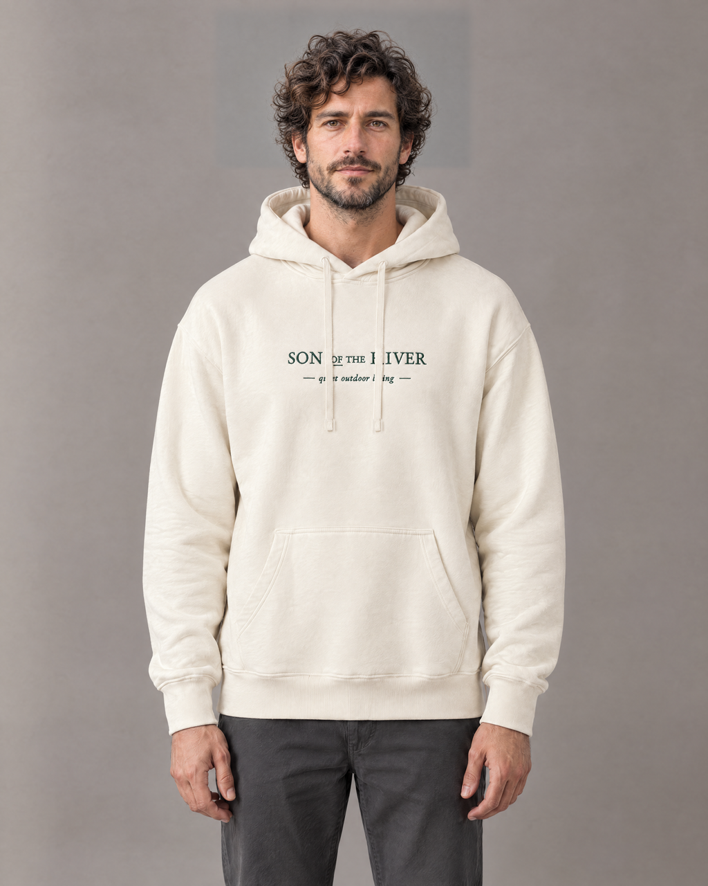 Son of the River — Jonas wearing River Cream (Ecru) Heavy Hoodie — front view