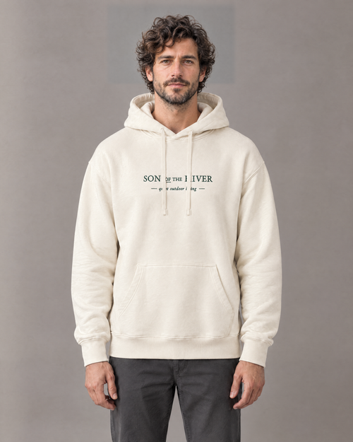 Son of the River — Jonas wearing River Cream (Ecru) Heavy Hoodie — front view