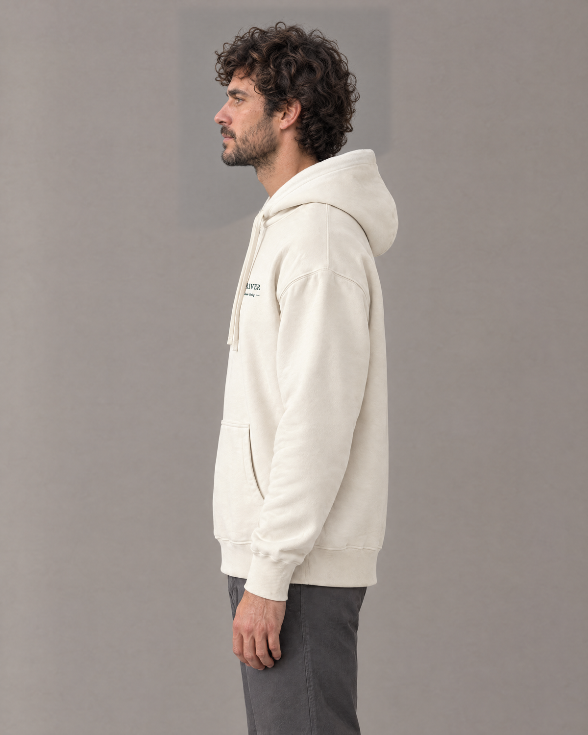 Son of the River — Jonas wearing River Cream (Ecru) Heavy Hoodie — side view