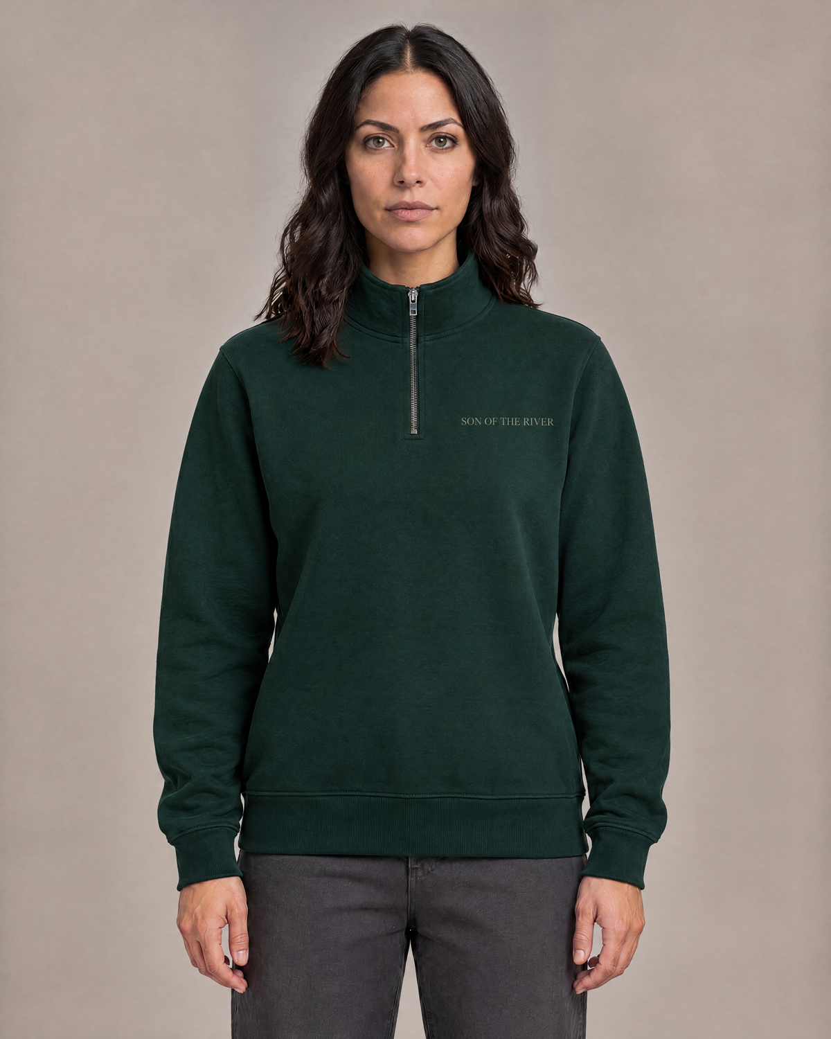 River Moss Stencil Half Zip — Women — Raya — Front