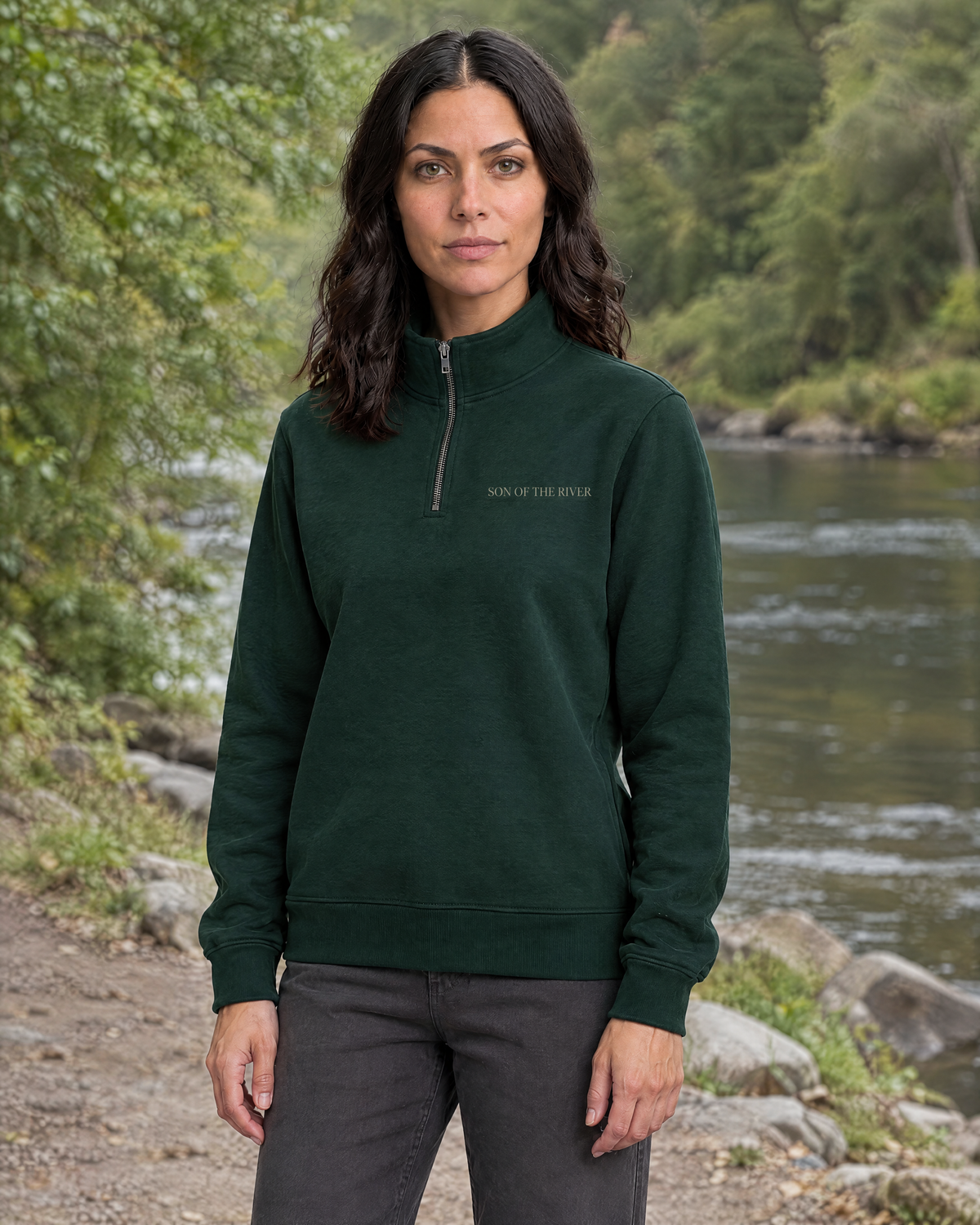River Moss Stencil Half Zip — Women — Raya — Outside