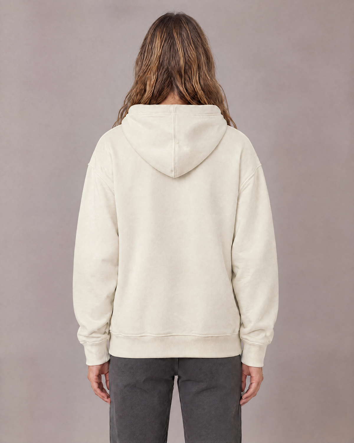 Son of the River River Cream (Ecru) Heavy Hoodie — Women, back view on Maya