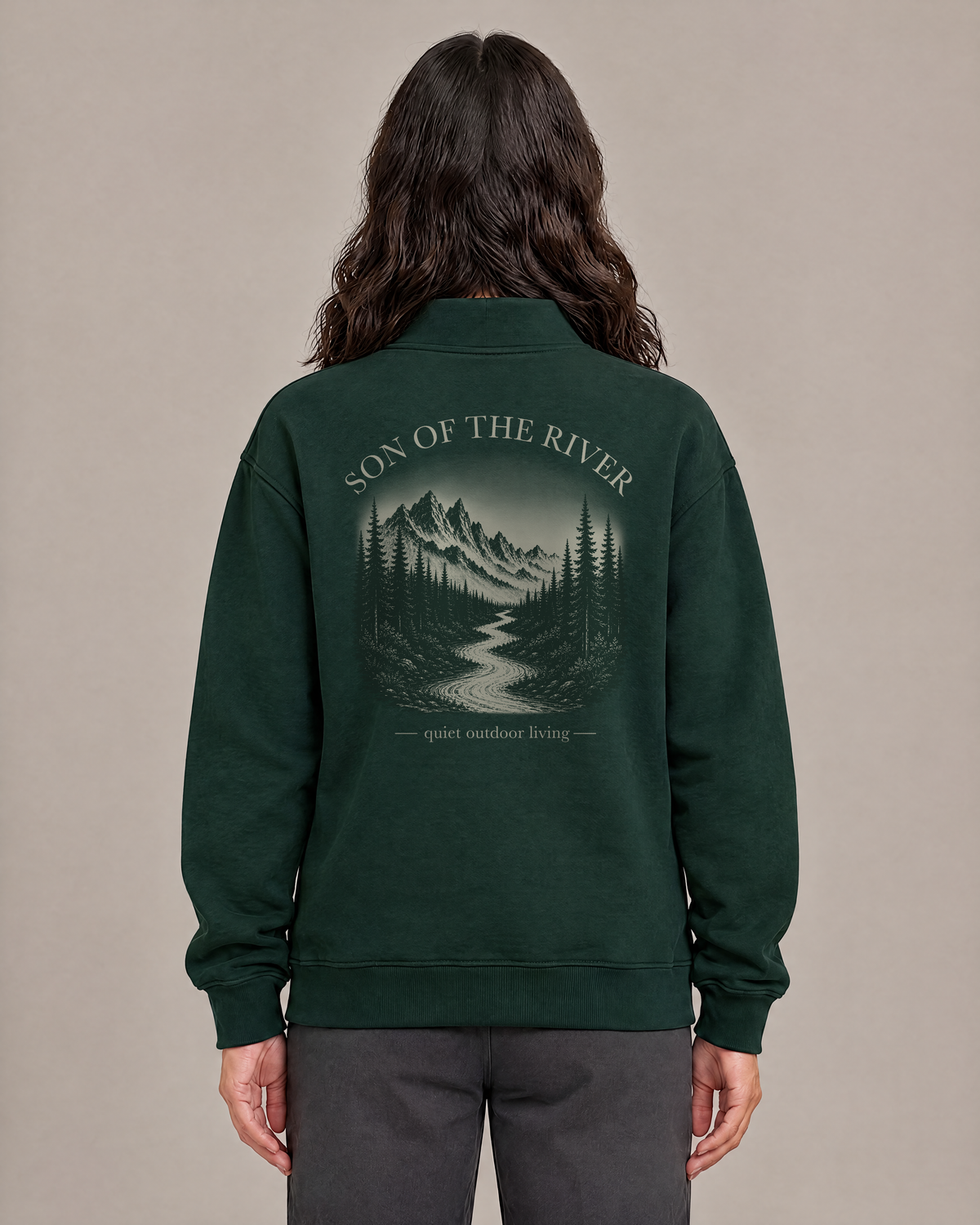 River Moss Stencil Half Zip — Women — Raya — Back